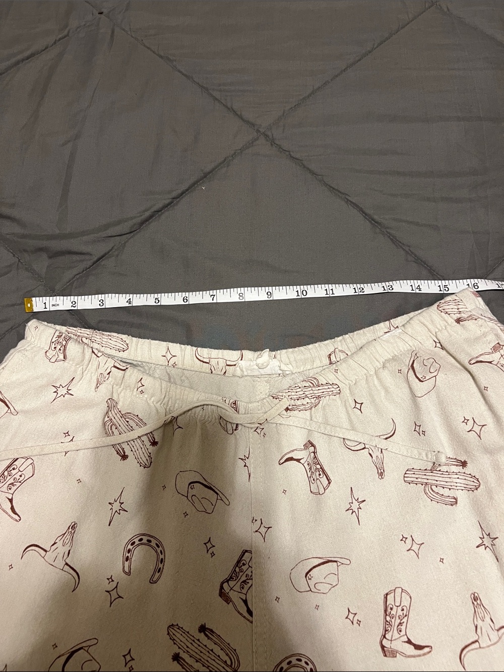 Cream Wide-Leg Lounge Trousers with Western Print - Picture 3 of 5
